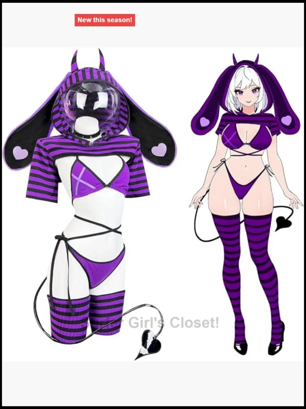 Sexy Bunny Girl Cosplay Lingerie Bodysuit Striped Knit